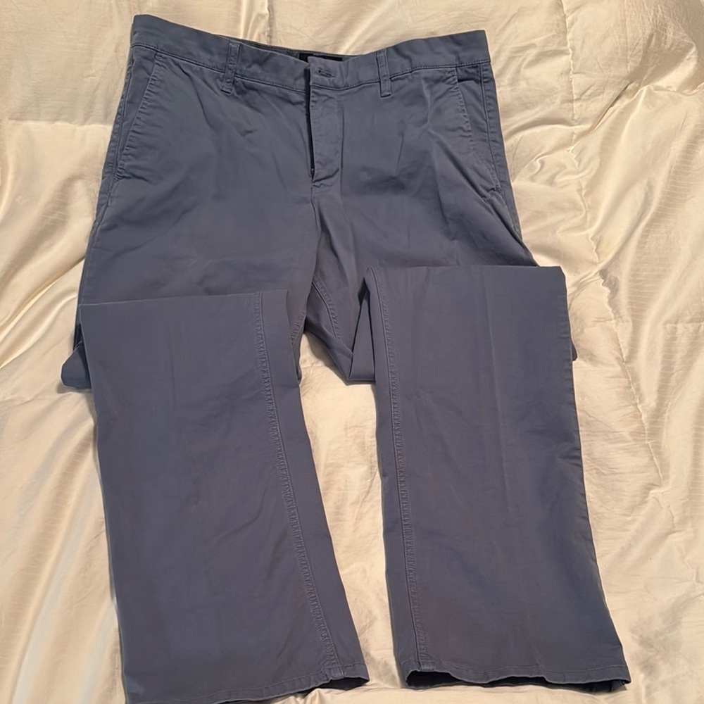 Blue Chinos with Flat Front Design and Straight Cut